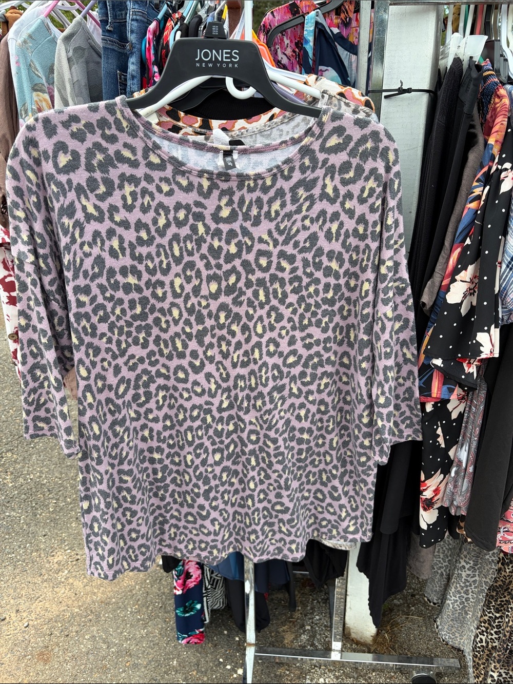 Jones New York Lavender Leopard-Print Long Sleeve Tee